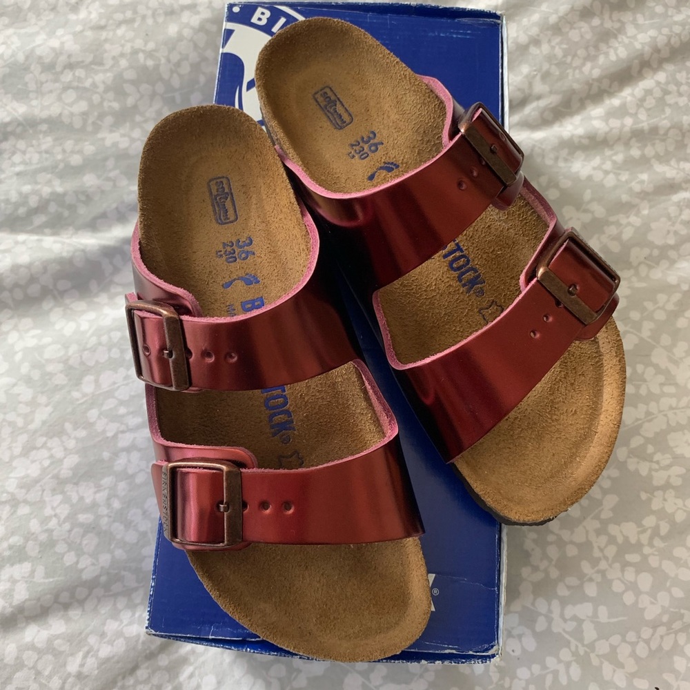 Arizona Birkenstock Red Metallic 36